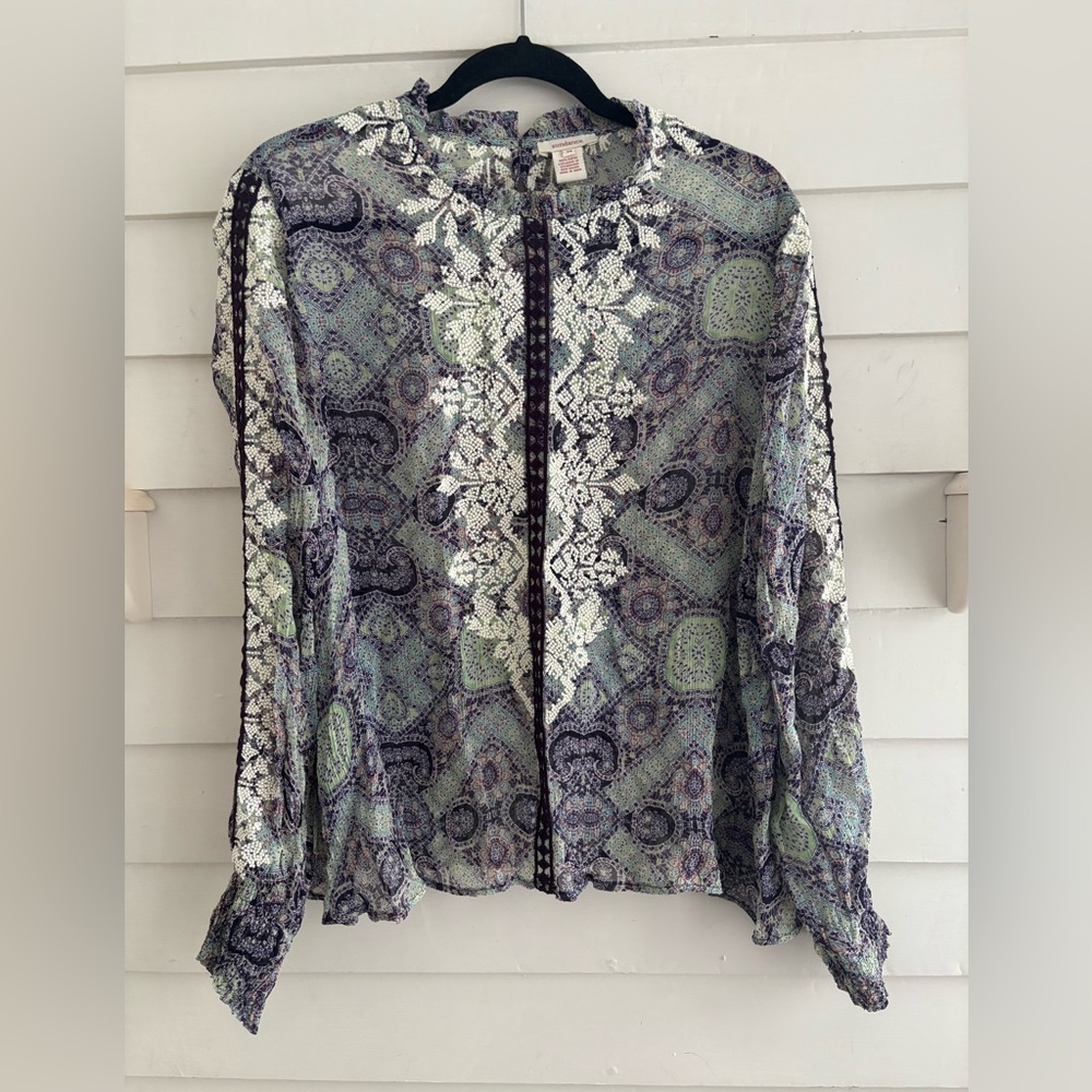 Sundance Boho Long Sleeve Embroidered Top Size Medium